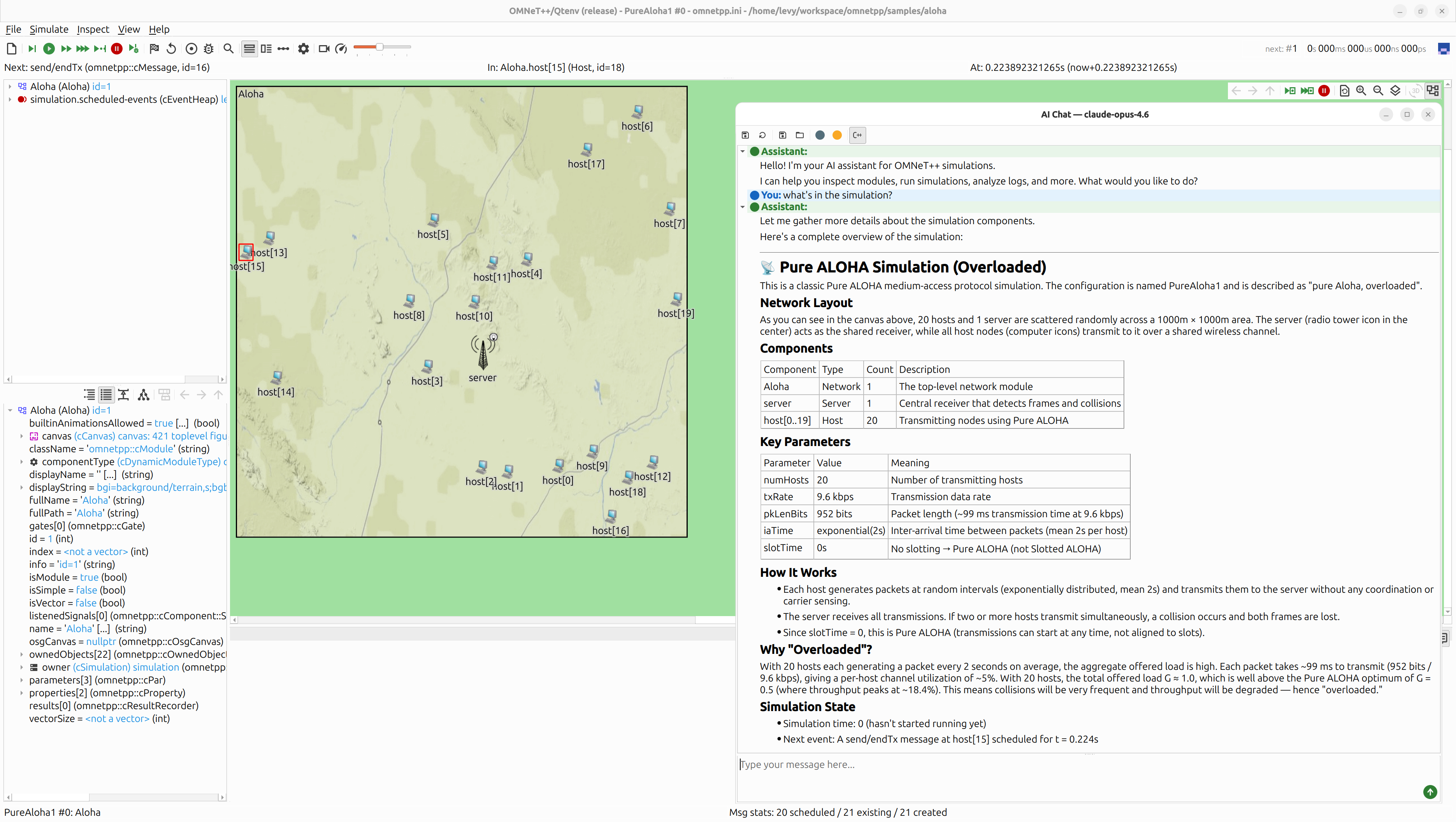 AI Chat showing simulation overview